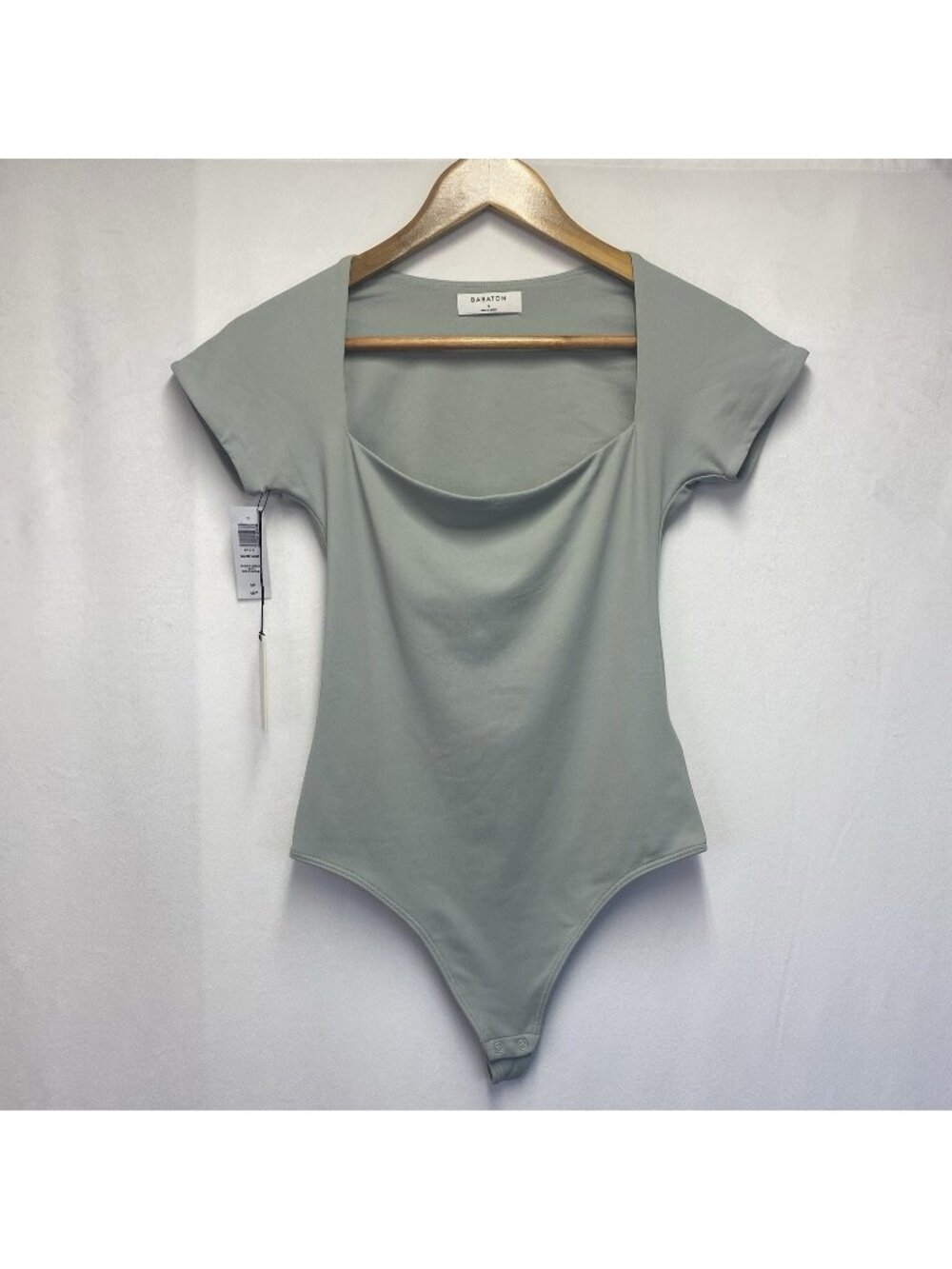 Babaton Contour Square Neck Short Sleeve Bodysuit Women Small Sage Green New